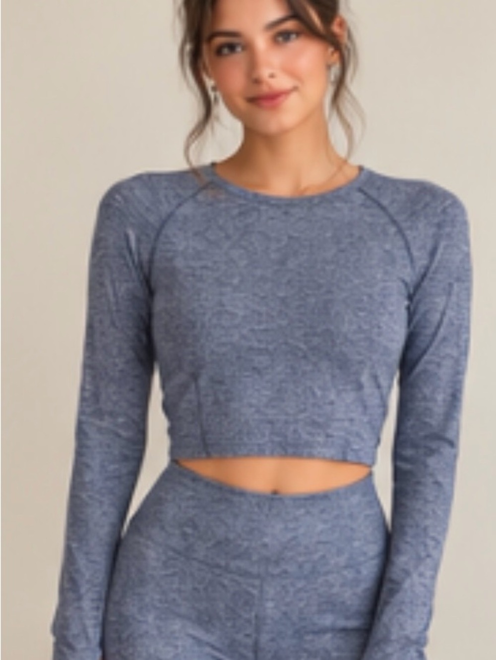 Heathered Navy Long Sleeve Crop Top - Women
